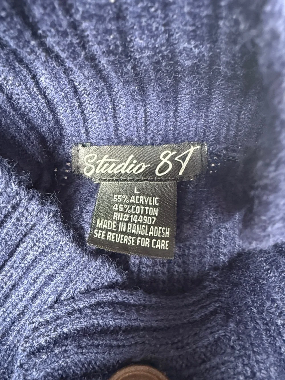 Studio Navy Textured Button-Front Cardigan - Picture 2 of 7